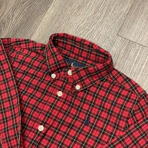 Ralph Lauren Polo Shirt Boys 24 Month Button Tartan Plaid Red Holiday Poplin